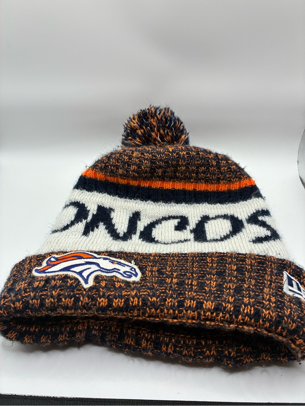 Denver Broncos Knit Pom Beanie Hat - Orange, Navy, White